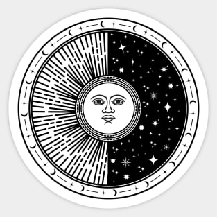 Sun Face, Stars And The Wheel Of Zodiac Sticker